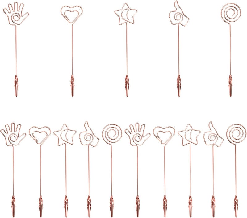 ELANE 15 pcs Metal Wire Alligator Clamp,Memo Clip,Double End Wire Card Holder for DIY Card,Photo,Memo,Banquet,Wedding,Flower Shop (Rosegold) - Image 1